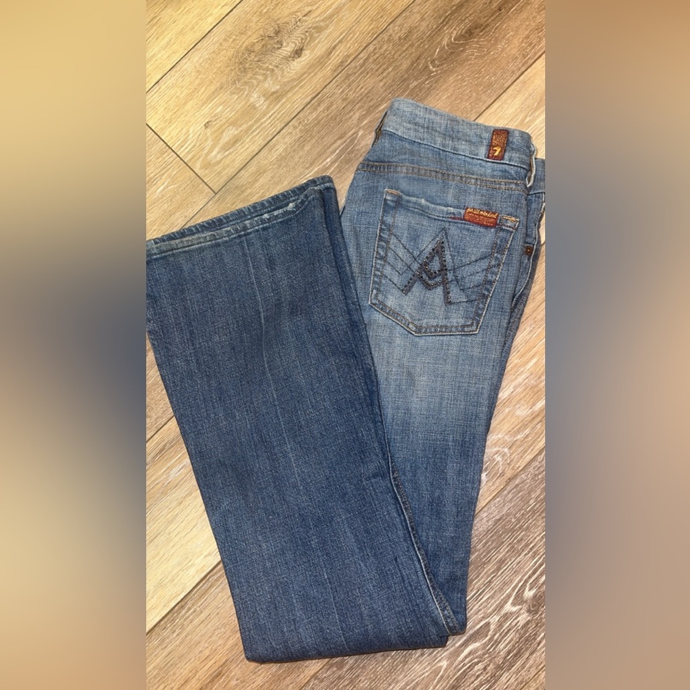 7 For All Mankind Two-Tone Blue Boot Cut Jeans
